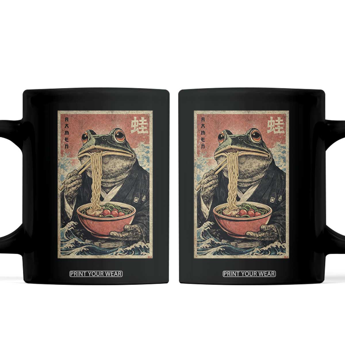 Frog Eat Ramen Coffee Mug Funny Japanese Noodles Anime Lovers Kawaii Anime TS10 Black Print Your Wear