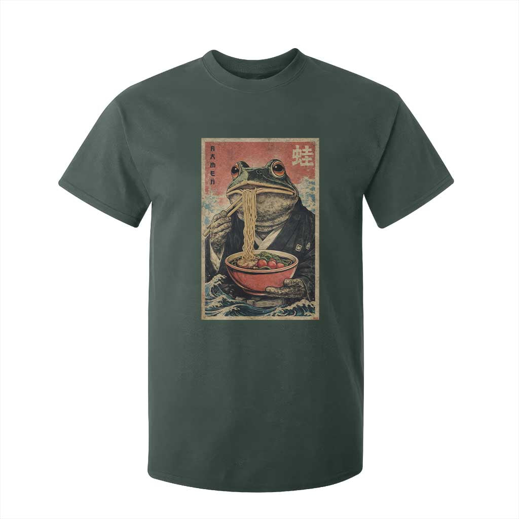 Frog Eat Ramen T Shirt For Kid Funny Japanese Noodles Anime Lovers Kawaii Anime TS10 Dark Forest Green Print Your Wear