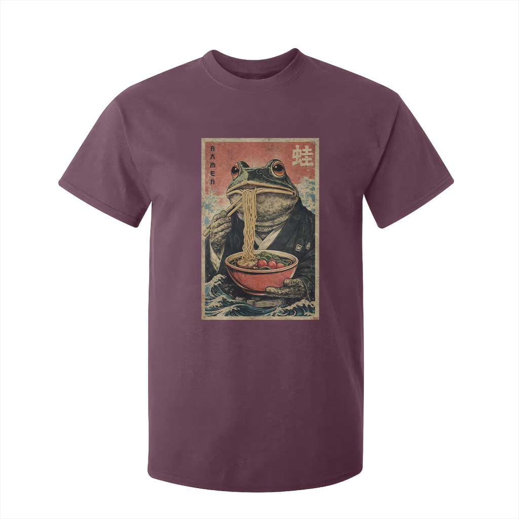 Frog Eat Ramen T Shirt For Kid Funny Japanese Noodles Anime Lovers Kawaii Anime TS10 Maroon Print Your Wear
