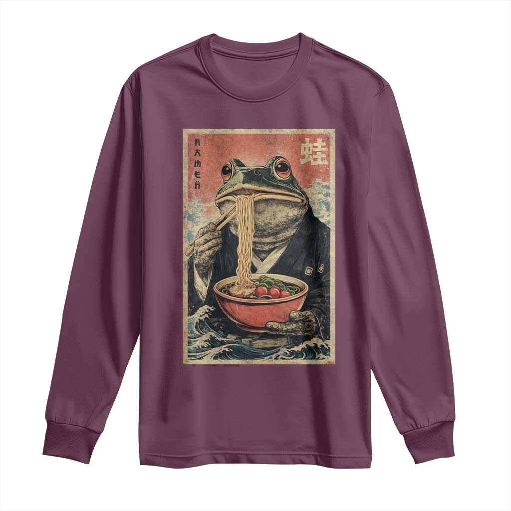 Frog Eat Ramen Long Sleeve Shirt Funny Japanese Noodles Anime Lovers Kawaii Anime TS10 Maroon Print Your Wear