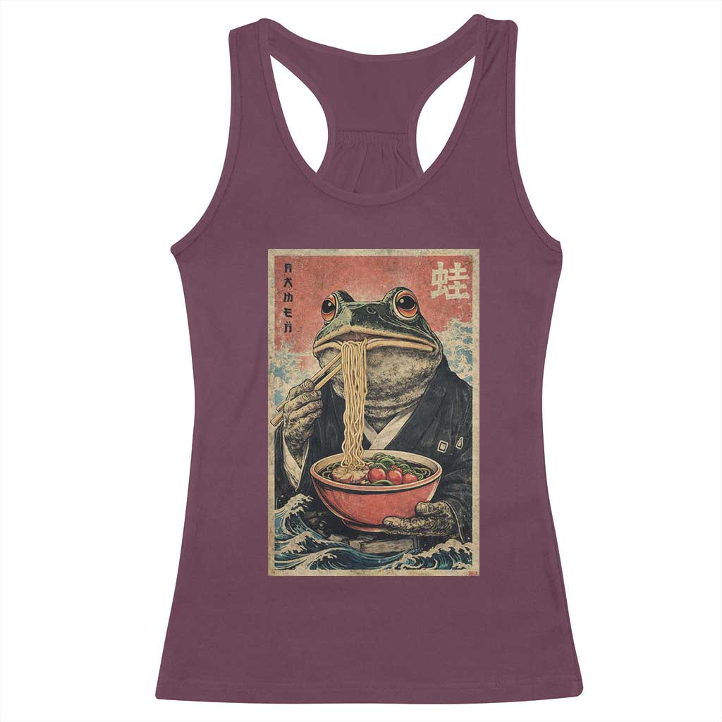 Frog Eat Ramen Racerback Tank Top Funny Japanese Noodles Anime Lovers Kawaii Anime TS10 Maroon Print Your Wear