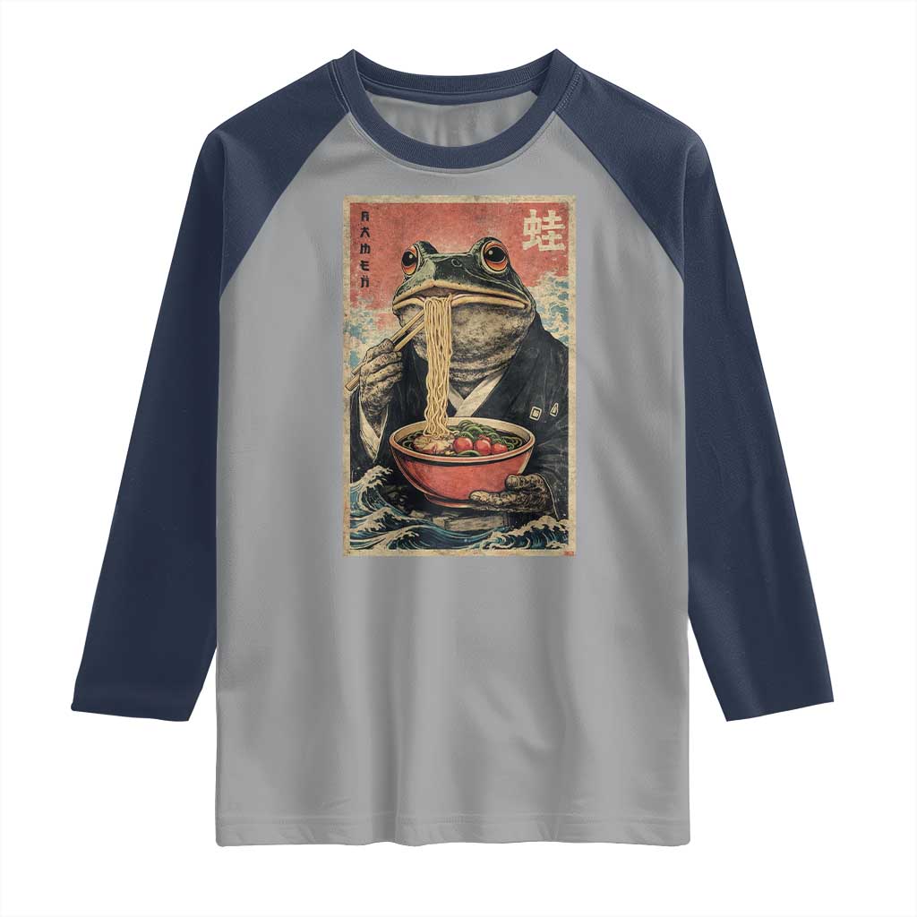 Frog Eat Ramen Raglan Shirt Funny Japanese Noodles Anime Lovers Kawaii Anime TS10 Sport Gray Navy Print Your Wear