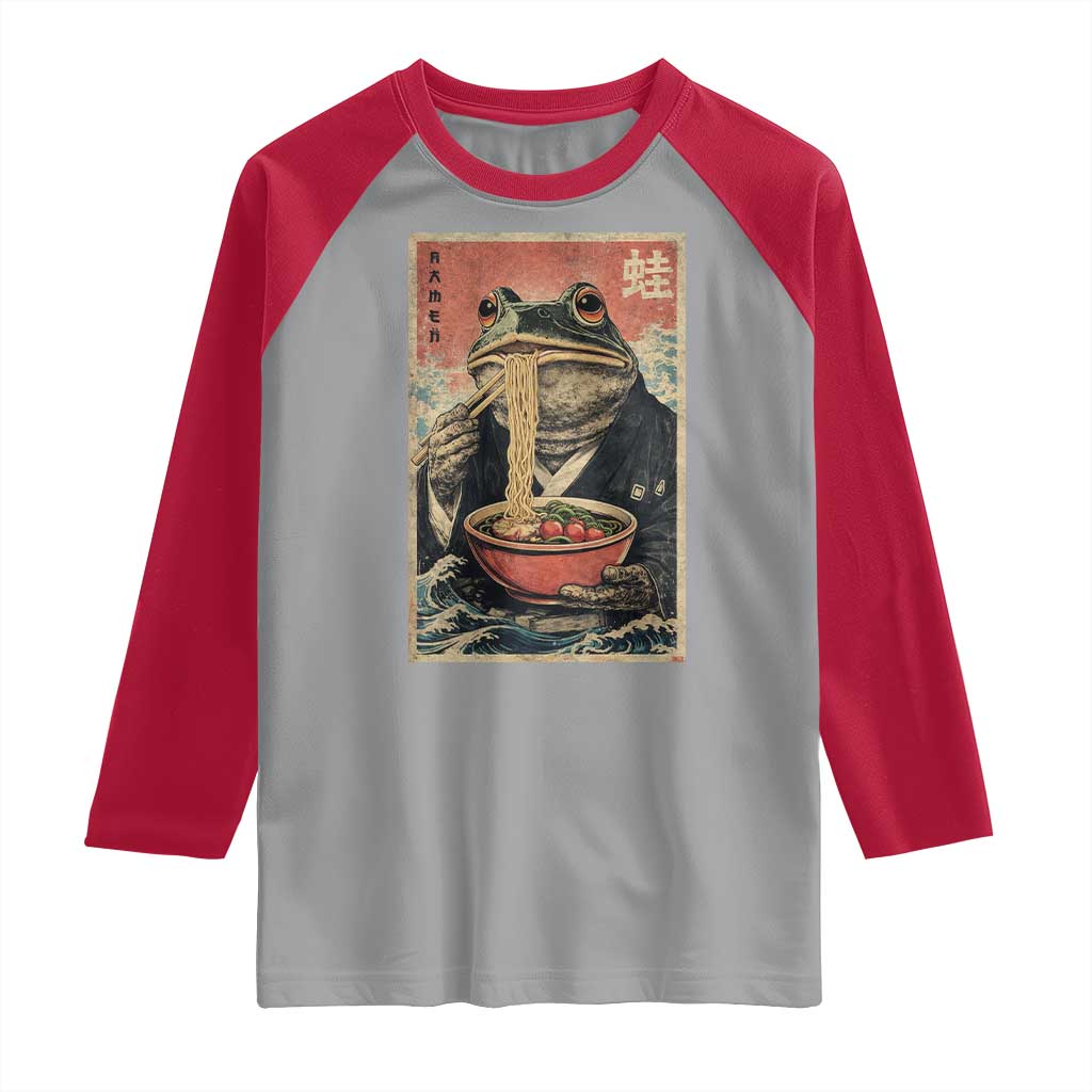 Frog Eat Ramen Raglan Shirt Funny Japanese Noodles Anime Lovers Kawaii Anime TS10 Sport Gray Red Print Your Wear
