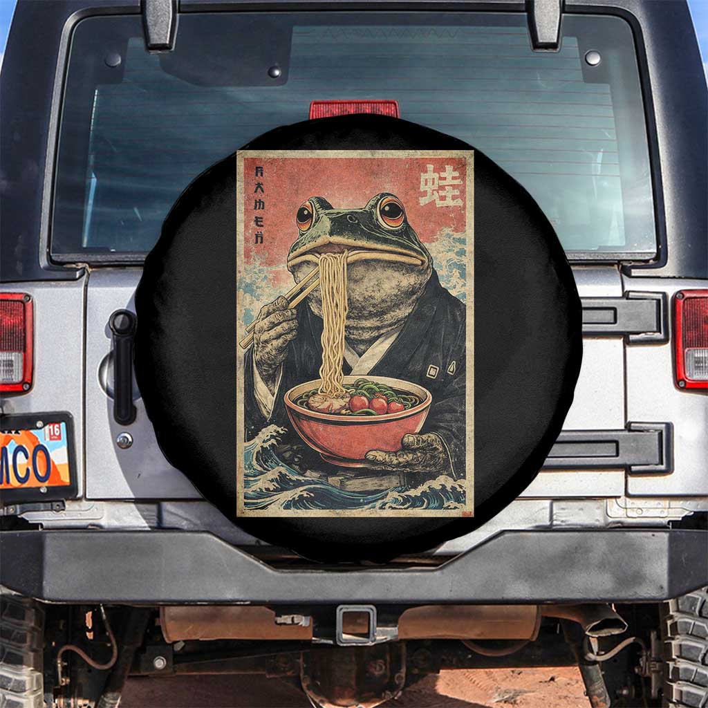 Frog Eat Ramen Spare Tire Cover Funny Japanese Noodles Anime Lovers Kawaii Anime TS10 No hole Black Print Your Wear
