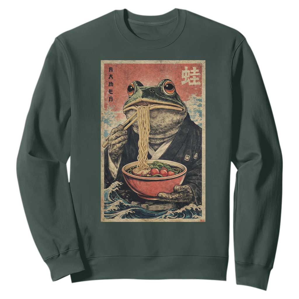 Frog Eat Ramen Sweatshirt Funny Japanese Noodles Anime Lovers Kawaii Anime TS10 Dark Forest Green Print Your Wear