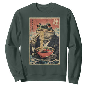 Frog Eat Ramen Sweatshirt Funny Japanese Noodles Anime Lovers Kawaii Anime TS10 Dark Forest Green Print Your Wear