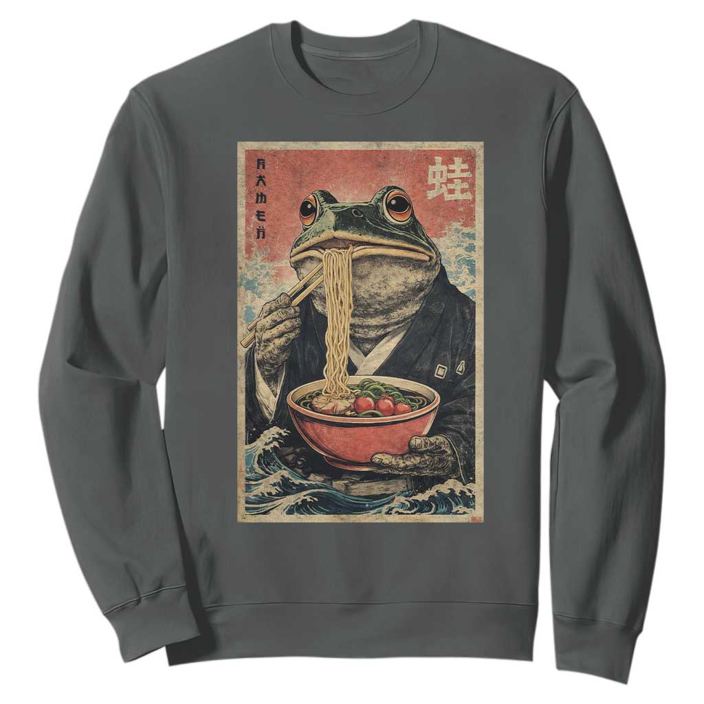 Frog Eat Ramen Sweatshirt Funny Japanese Noodles Anime Lovers Kawaii Anime TS10 Dark Heather Print Your Wear