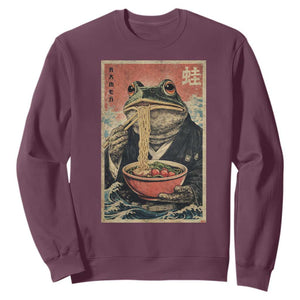 Frog Eat Ramen Sweatshirt Funny Japanese Noodles Anime Lovers Kawaii Anime TS10 Maroon Print Your Wear