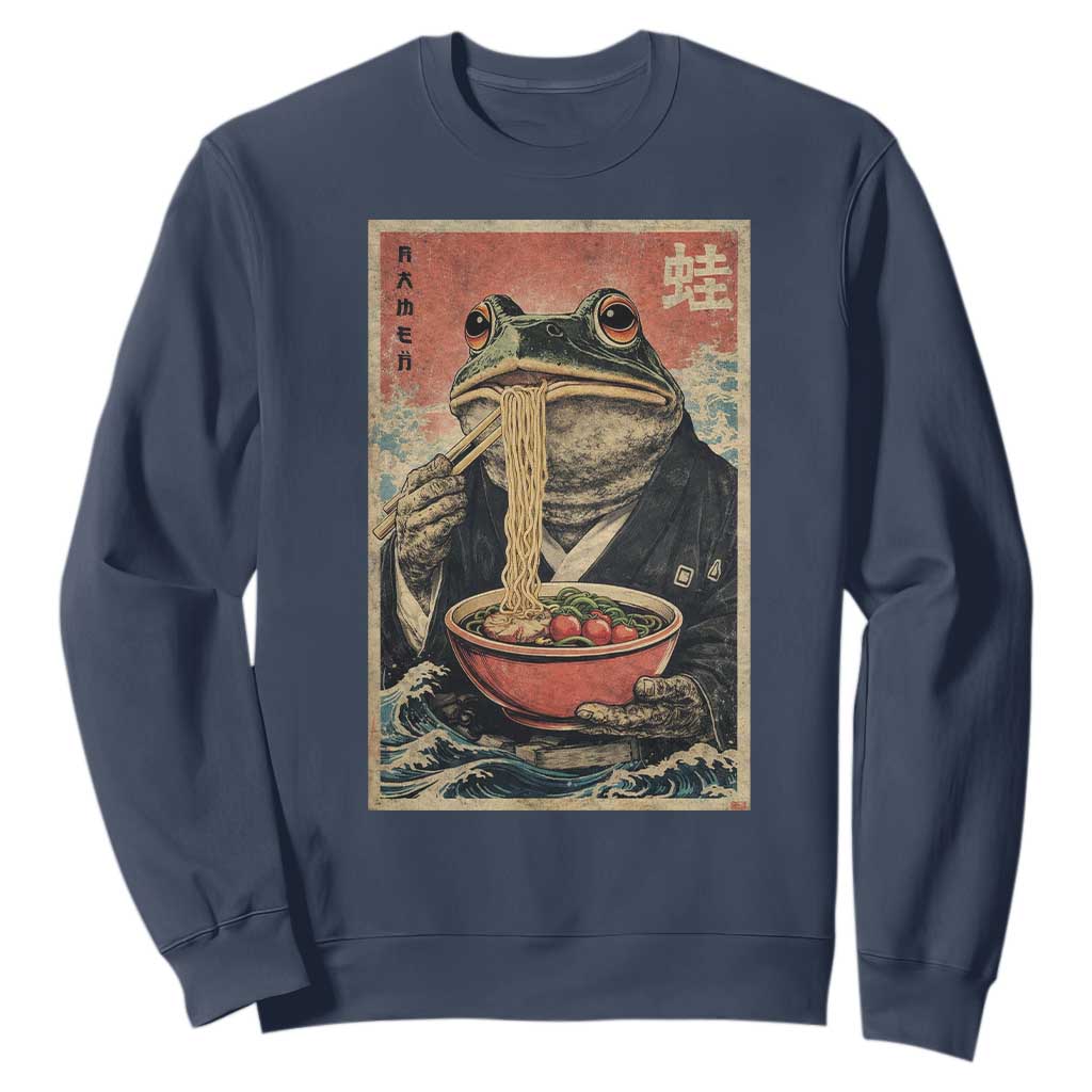Frog Eat Ramen Sweatshirt Funny Japanese Noodles Anime Lovers Kawaii Anime TS10 Navy Print Your Wear