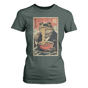 Frog Eat Ramen T Shirt For Women Funny Japanese Noodles Anime Lovers Kawaii Anime TS10 Dark Forest Green Print Your Wear