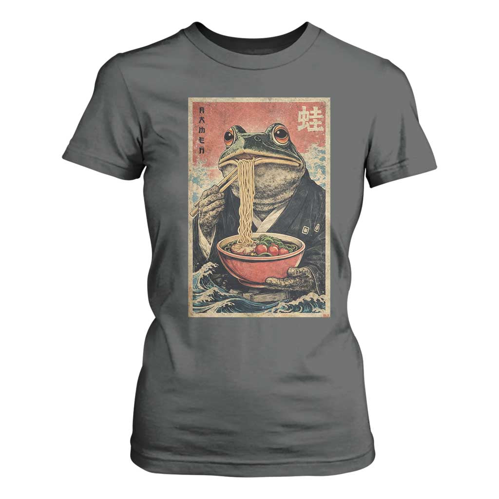Frog Eat Ramen T Shirt For Women Funny Japanese Noodles Anime Lovers Kawaii Anime TS10 Dark Heather Print Your Wear