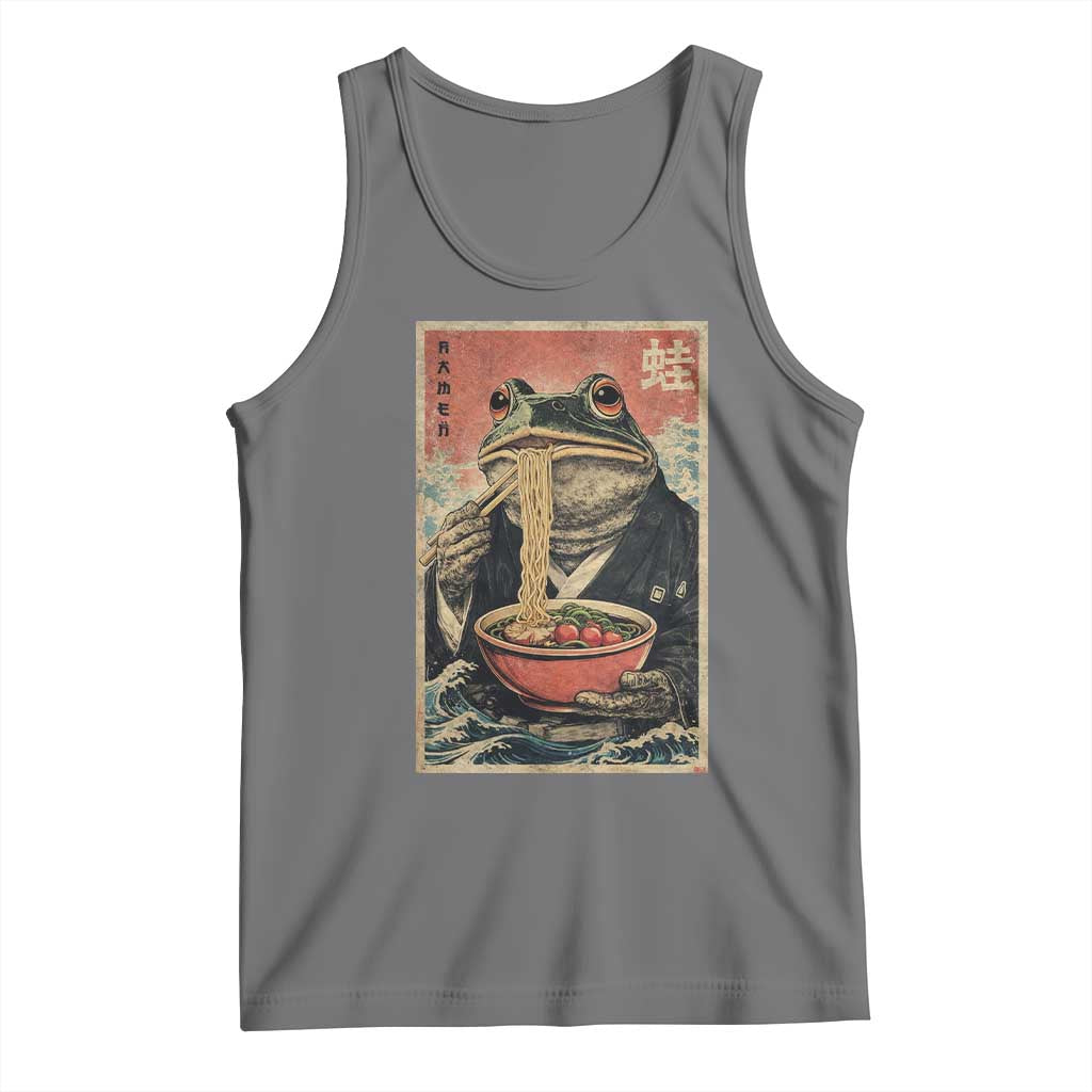 Frog Eat Ramen Tank Top Funny Japanese Noodles Anime Lovers Kawaii Anime TS10 Black Heather Print Your Wear