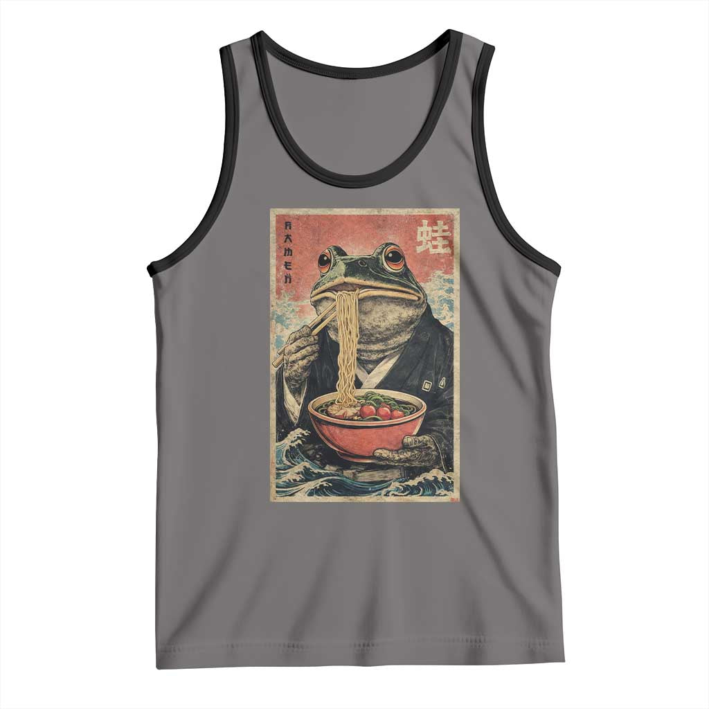 Frog Eat Ramen Tank Top Funny Japanese Noodles Anime Lovers Kawaii Anime TS10 Deep Heather Black Print Your Wear