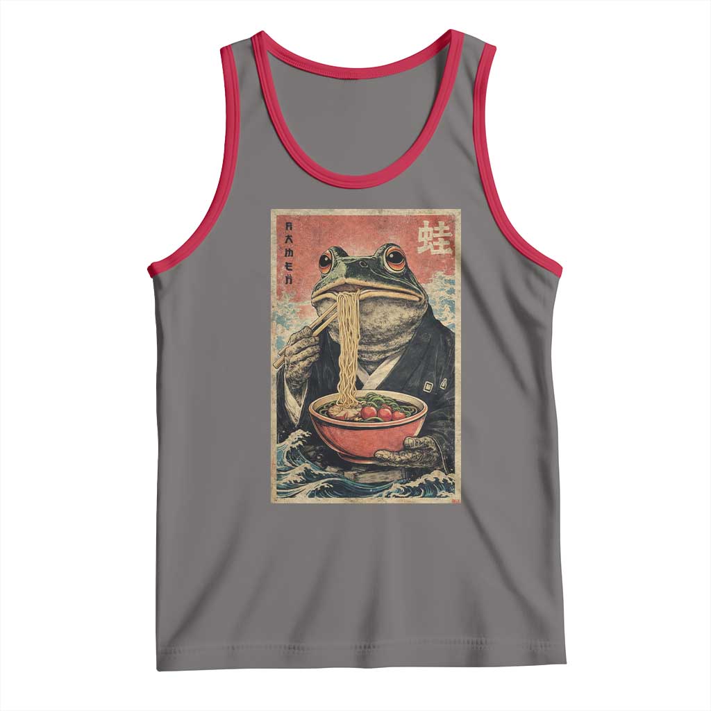 Frog Eat Ramen Tank Top Funny Japanese Noodles Anime Lovers Kawaii Anime TS10 Deep Heather Red Print Your Wear
