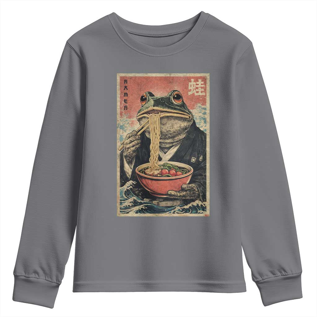 Frog Eat Ramen Youth Sweatshirt Funny Japanese Noodles Anime Lovers Kawaii Anime TS10 Charcoal Print Your Wear