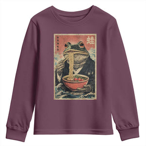 Frog Eat Ramen Youth Sweatshirt Funny Japanese Noodles Anime Lovers Kawaii Anime TS10 Maroon Print Your Wear