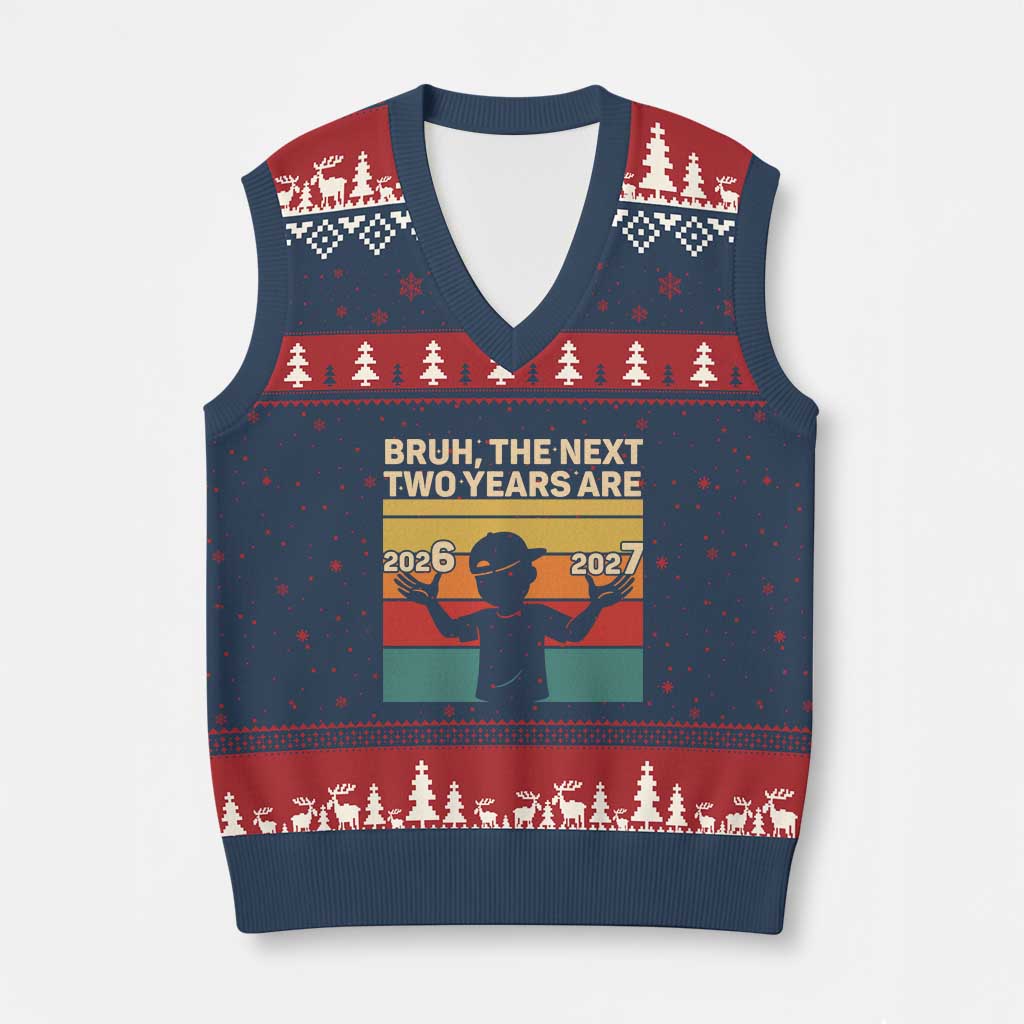 Bruh 67 New Years Eve Party V-Neck Knit Sweater Vest Six Seven Boys 67 Meme 6 7 Numbers TS10 Navy Red Print Your Wear