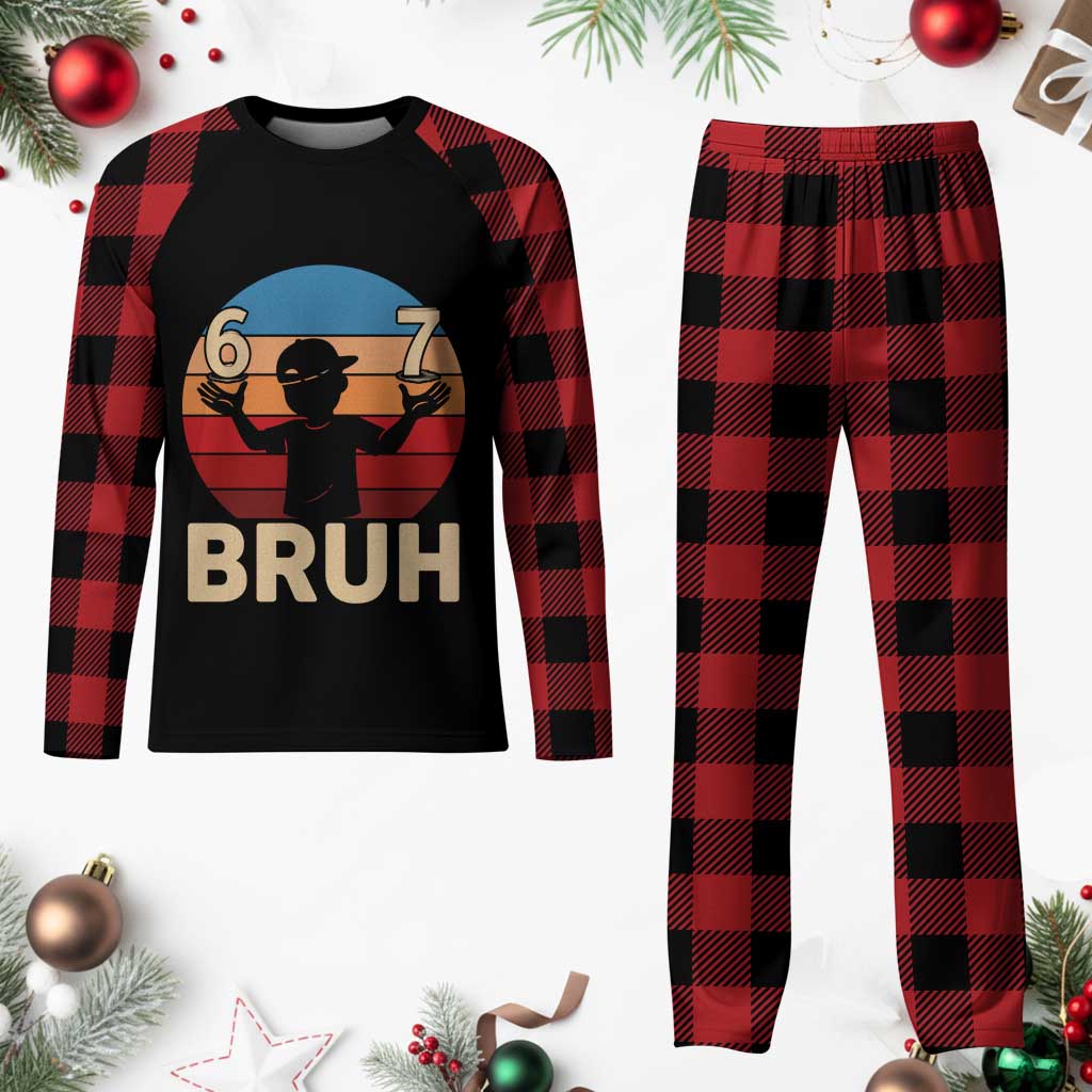 Bruh 67 Meme Plaid Pajama Set Funny Six Seven Meme 6 7 Numbers Kid Gen Alpha TS10 Buffalo Plaid Print Your Wear
