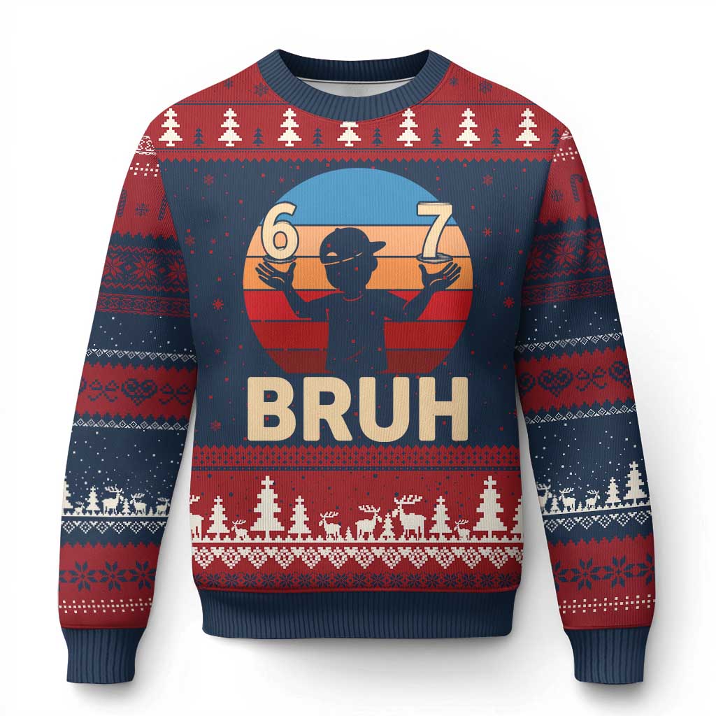 Bruh 67 Meme Ugly Christmas Sweater Funny Six Seven Meme 6 7 Numbers Kid Gen Alpha TS10 Navy Red Print Your Wear