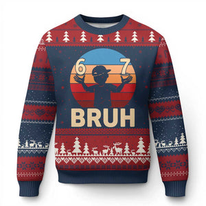 Bruh 67 Meme Ugly Christmas Sweater Funny Six Seven Meme 6 7 Numbers Kid Gen Alpha TS10 Navy Red Print Your Wear