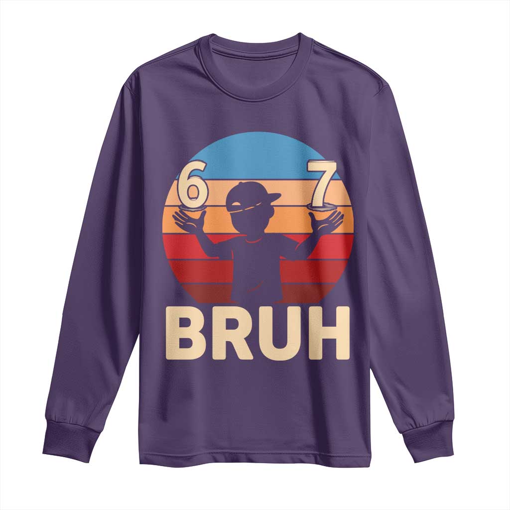 Bruh 67 Meme Long Sleeve Shirt Funny Six Seven Meme 6 7 Numbers Kid Gen Alpha TS10 Purple Print Your Wear