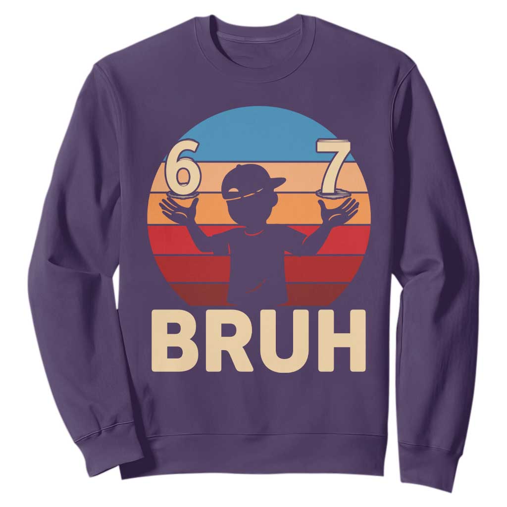 Bruh 67 Meme Sweatshirt Funny Six Seven Meme 6 7 Numbers Kid Gen Alpha TS10 Purple Print Your Wear