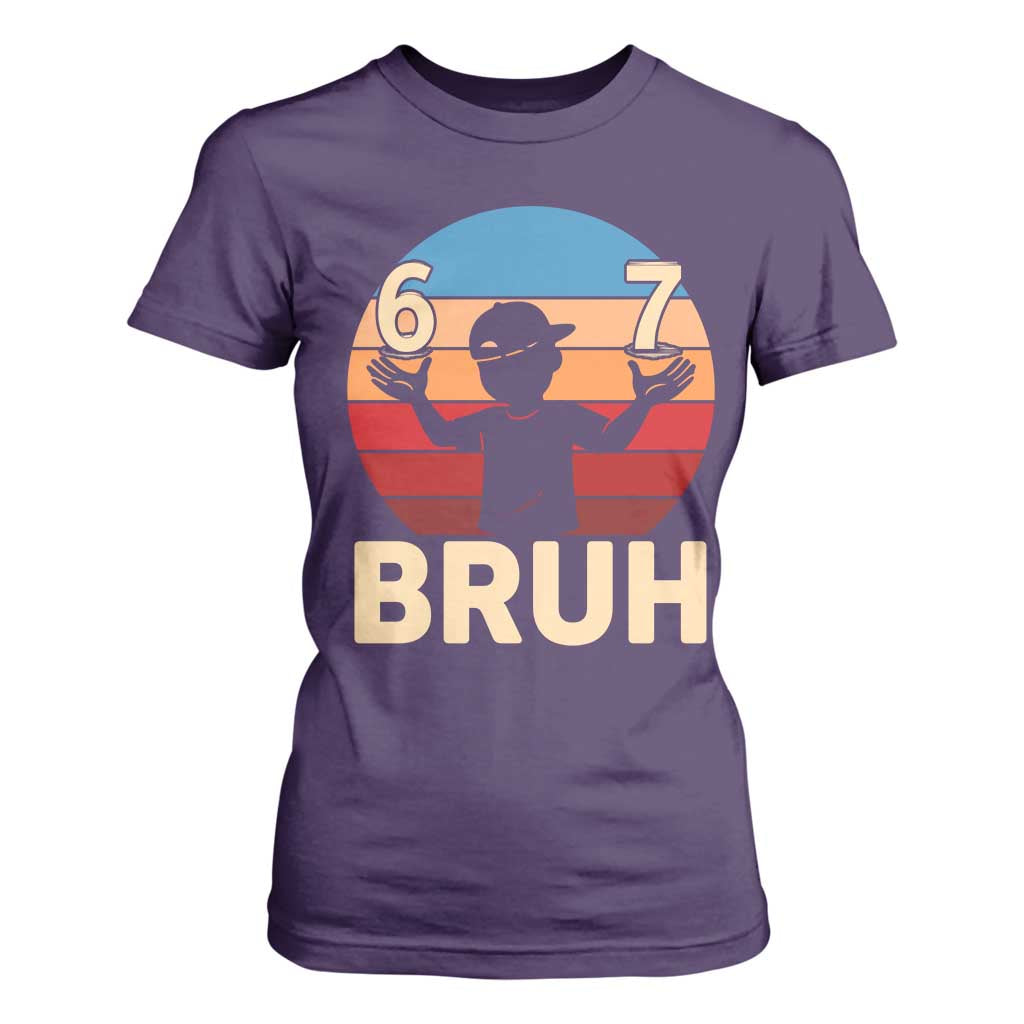 Bruh 67 Meme T Shirt For Women Funny Six Seven Meme 6 7 Numbers Kid Gen Alpha TS10 Purple Print Your Wear