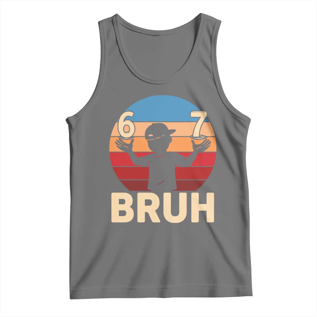 Bruh 67 Meme Tank Top Funny Six Seven Meme 6 7 Numbers Kid Gen Alpha TS10 Black Heather Print Your Wear