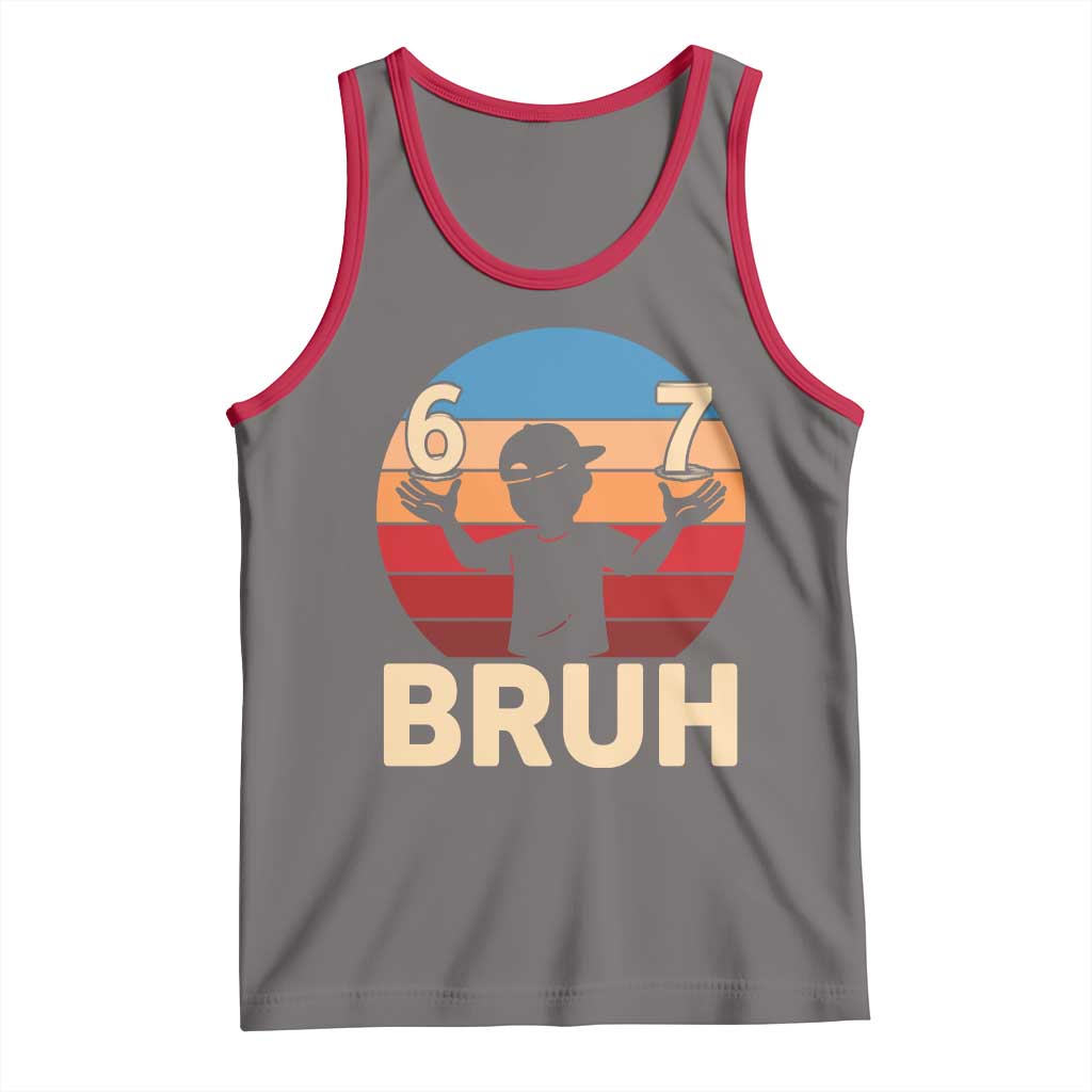 Bruh 67 Meme Tank Top Funny Six Seven Meme 6 7 Numbers Kid Gen Alpha TS10 Deep Heather Red Print Your Wear