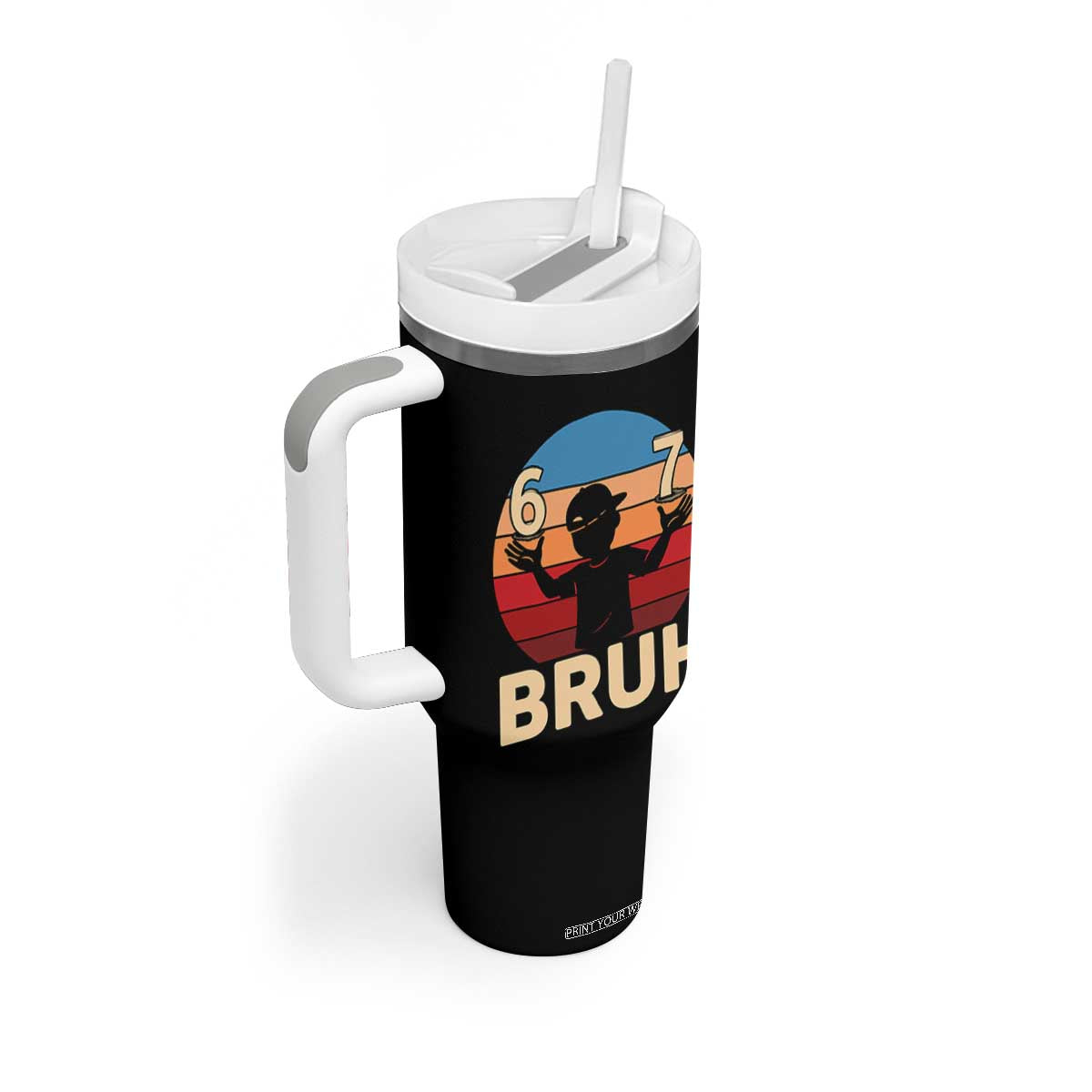 Bruh 67 Meme Tumbler With Handle Funny Six Seven Meme 6 7 Numbers Kid Gen Alpha TS10 Print Your Wear