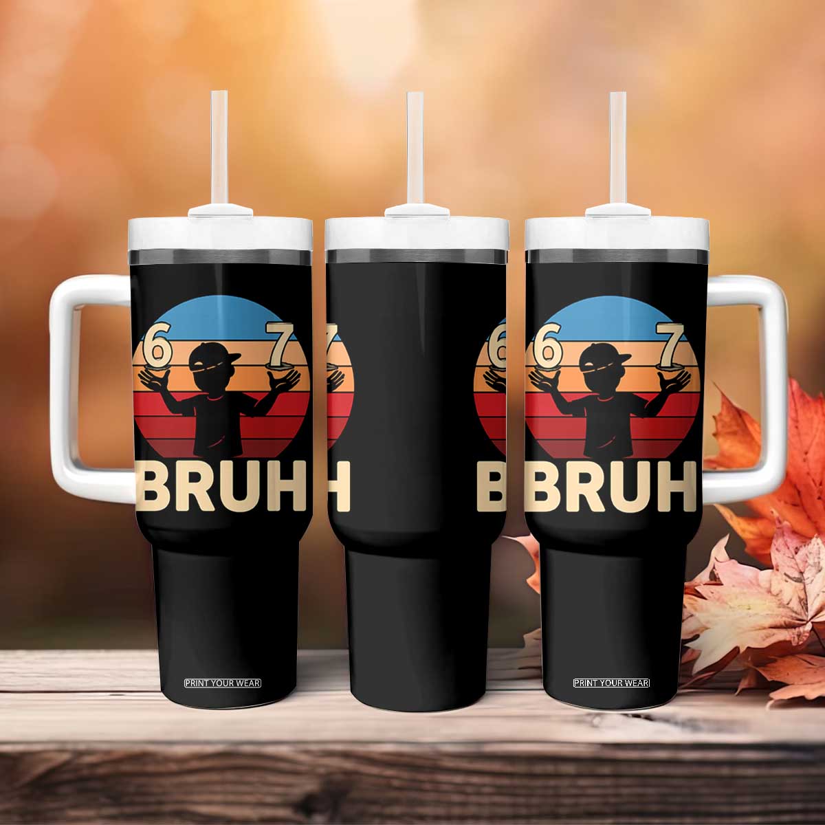 Bruh 67 Meme Tumbler With Handle Funny Six Seven Meme 6 7 Numbers Kid Gen Alpha TS10 Print Your Wear