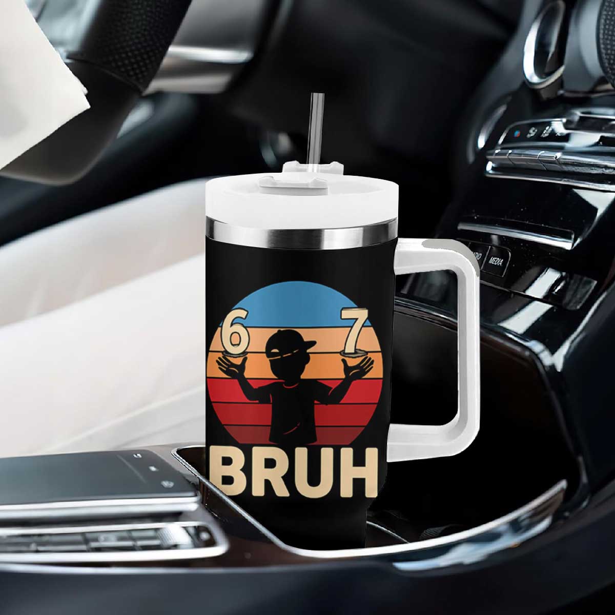 Bruh 67 Meme Tumbler With Handle Funny Six Seven Meme 6 7 Numbers Kid Gen Alpha TS10 Print Your Wear