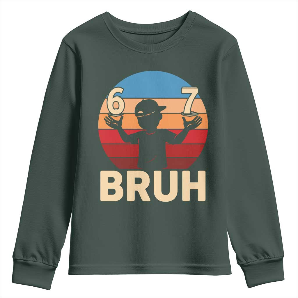 Bruh 67 Meme Youth Sweatshirt Funny Six Seven Meme 6 7 Numbers Kid Gen Alpha TS10 Dark Forest Green Print Your Wear