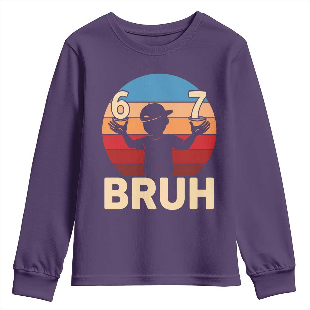 Bruh 67 Meme Youth Sweatshirt Funny Six Seven Meme 6 7 Numbers Kid Gen Alpha TS10 Purple Print Your Wear