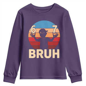 Bruh 67 Meme Youth Sweatshirt Funny Six Seven Meme 6 7 Numbers Kid Gen Alpha TS10 Purple Print Your Wear
