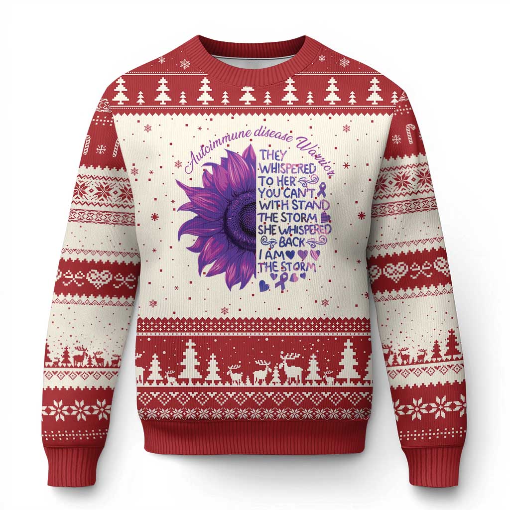 Autoimmune Disease Awereness Ugly Christmas Sweater I Am The Storm Purple Ribbon TS10 Beige Red Print Your Wear