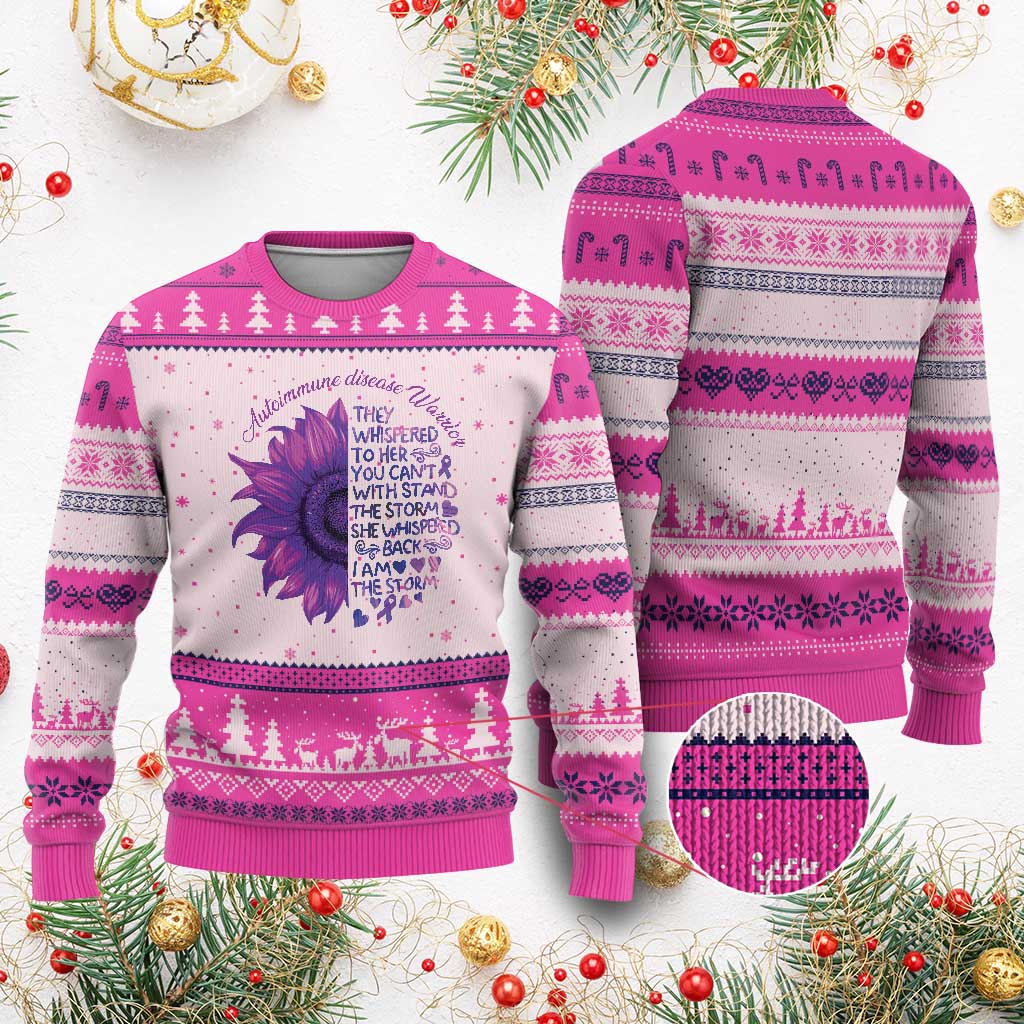 Autoimmune Disease Awereness Ugly Christmas Sweater I Am The Storm Purple Ribbon TS10 Hot Pink Print Your Wear
