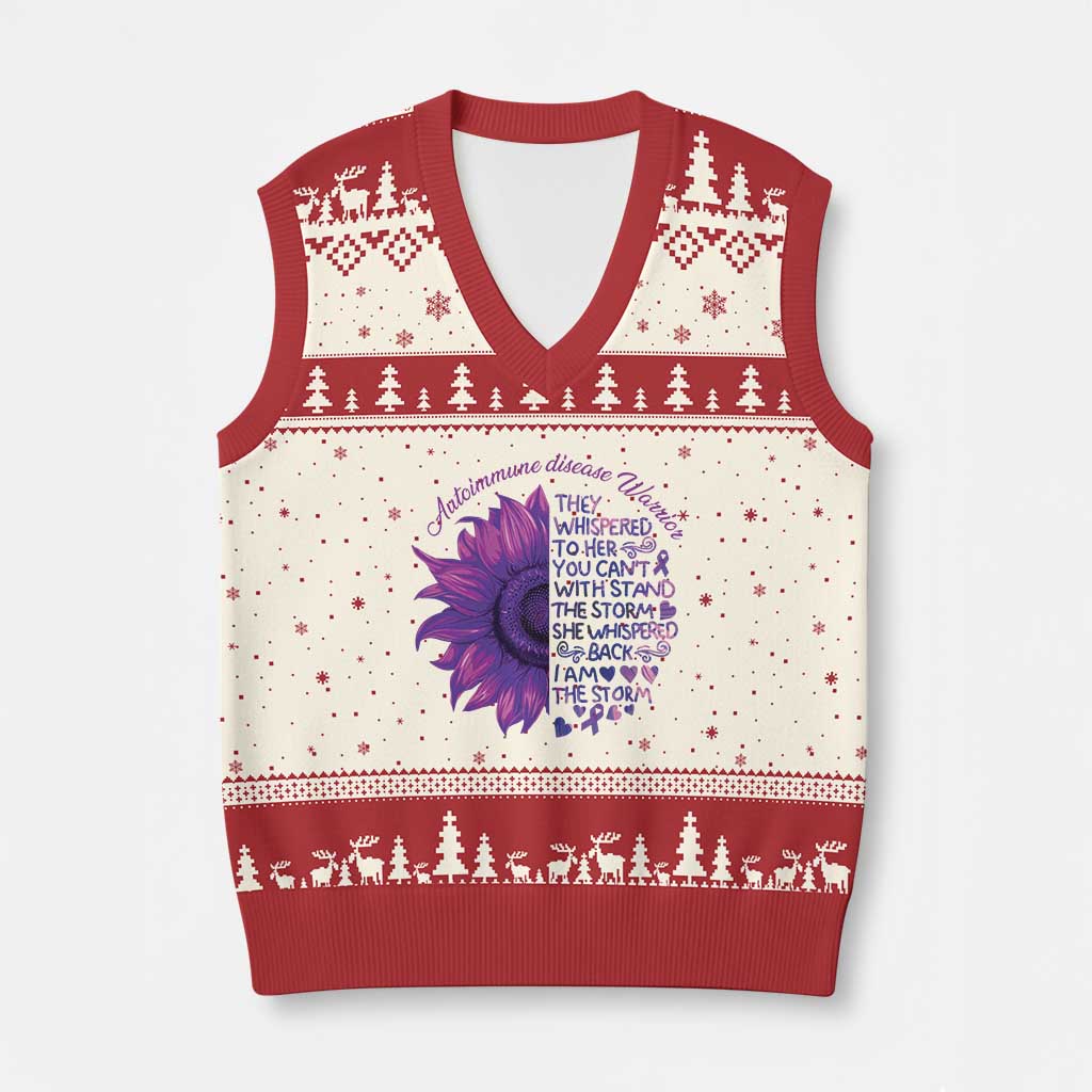 Autoimmune Disease Awereness V-Neck Knit Sweater Vest I Am The Storm Purple Ribbon TS10 Beige Red Print Your Wear