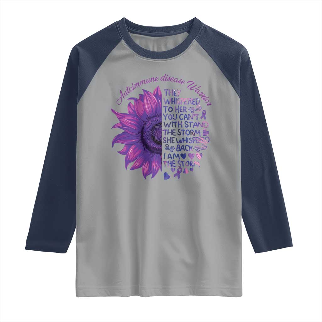 Autoimmune Disease Awereness Raglan Shirt I Am The Storm Purple Ribbon TS10 Sport Gray Navy Print Your Wear