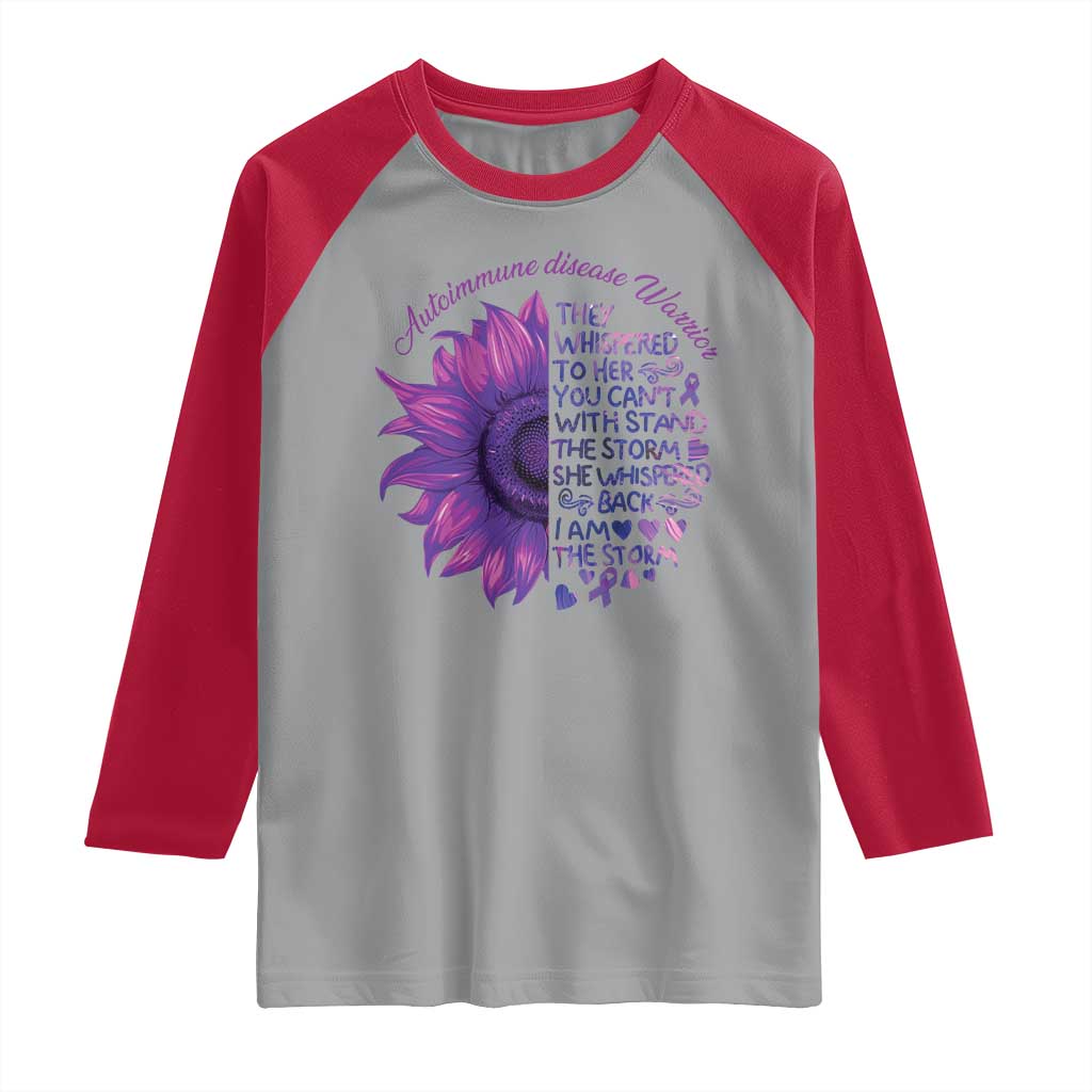 Autoimmune Disease Awereness Raglan Shirt I Am The Storm Purple Ribbon TS10 Sport Gray Red Print Your Wear