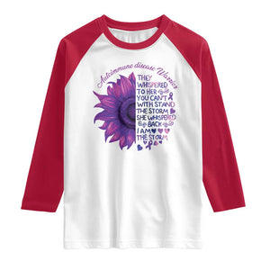 Autoimmune Disease Awereness Raglan Shirt I Am The Storm Purple Ribbon TS10 White Red Print Your Wear