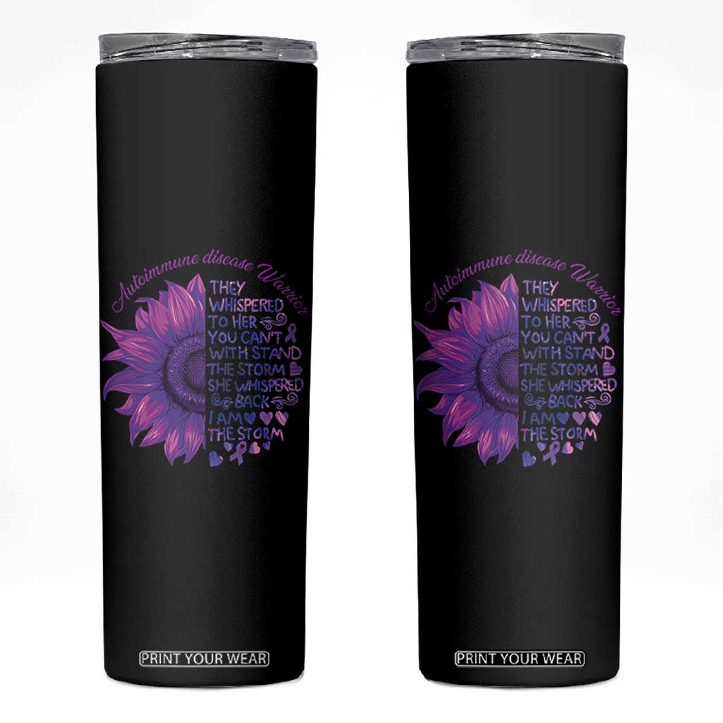 Autoimmune Disease Awereness Skinny Tumbler I Am The Storm Purple Ribbon TS10 Black Print Your Wear