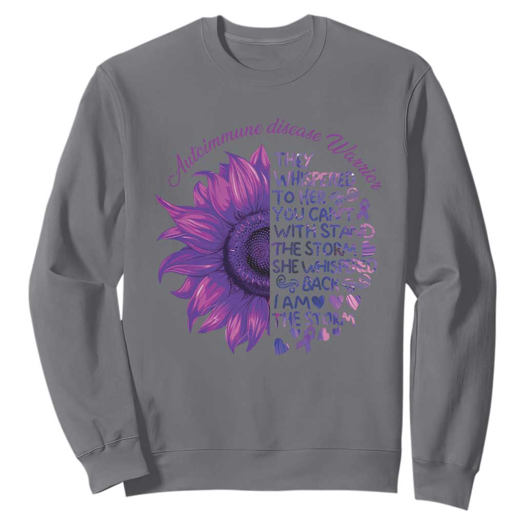 Autoimmune Disease Awereness Sweatshirt I Am The Storm Purple Ribbon TS10 Charcoal Print Your Wear