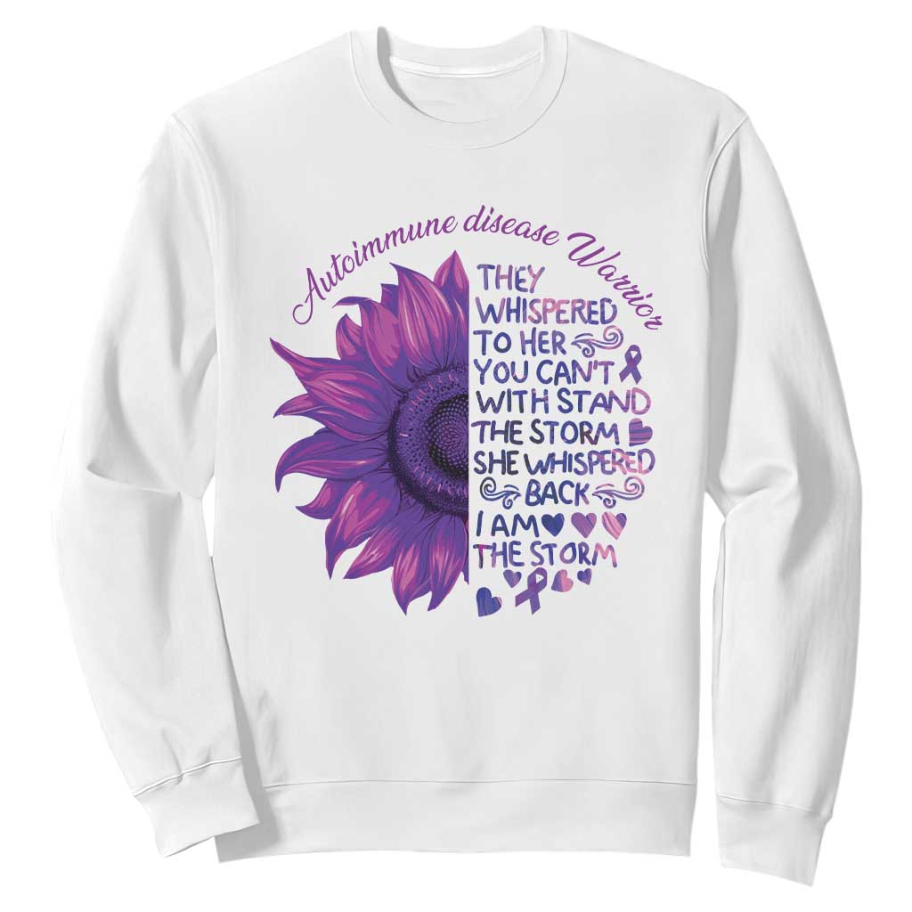 Autoimmune Disease Awereness Sweatshirt I Am The Storm Purple Ribbon TS10 White Print Your Wear