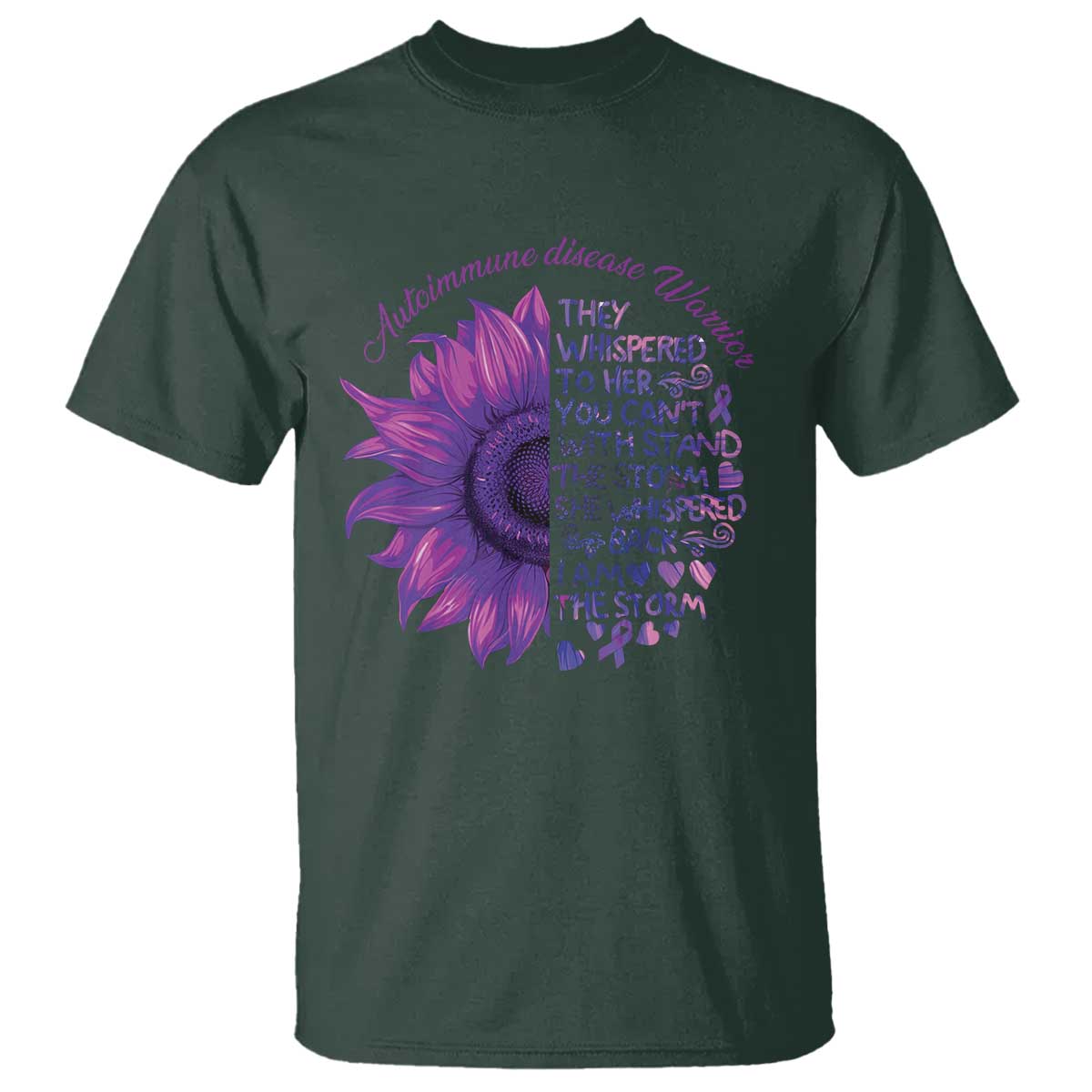Autoimmune Disease Awereness T Shirt I Am The Storm Purple Ribbon TS10 Dark Forest Green Print Your Wear
