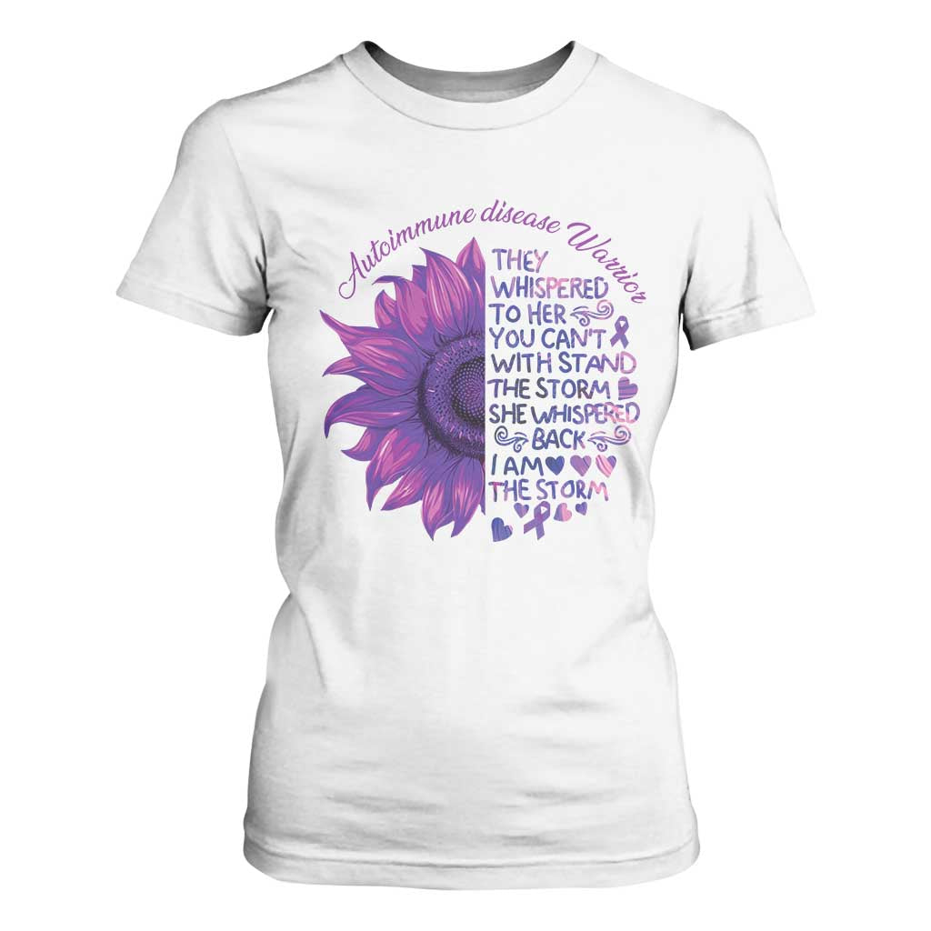 Autoimmune Disease Awereness T Shirt For Women I Am The Storm Purple Ribbon TS10 White Print Your Wear