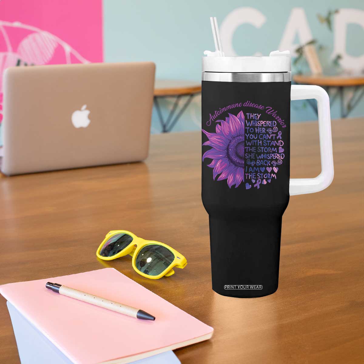 Autoimmune Disease Awereness Tumbler With Handle I Am The Storm Purple Ribbon TS10 Print Your Wear