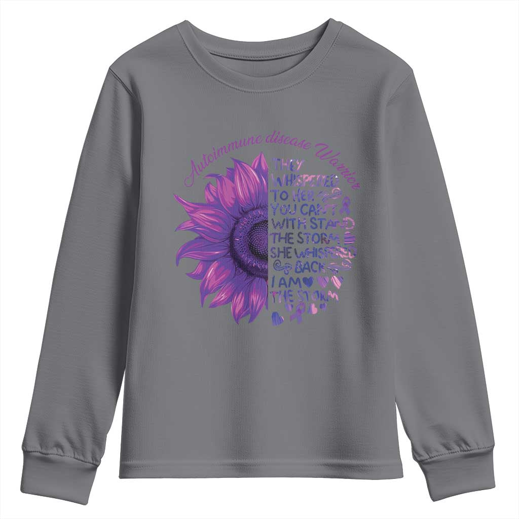 Autoimmune Disease Awereness Youth Sweatshirt I Am The Storm Purple Ribbon TS10 Charcoal Print Your Wear