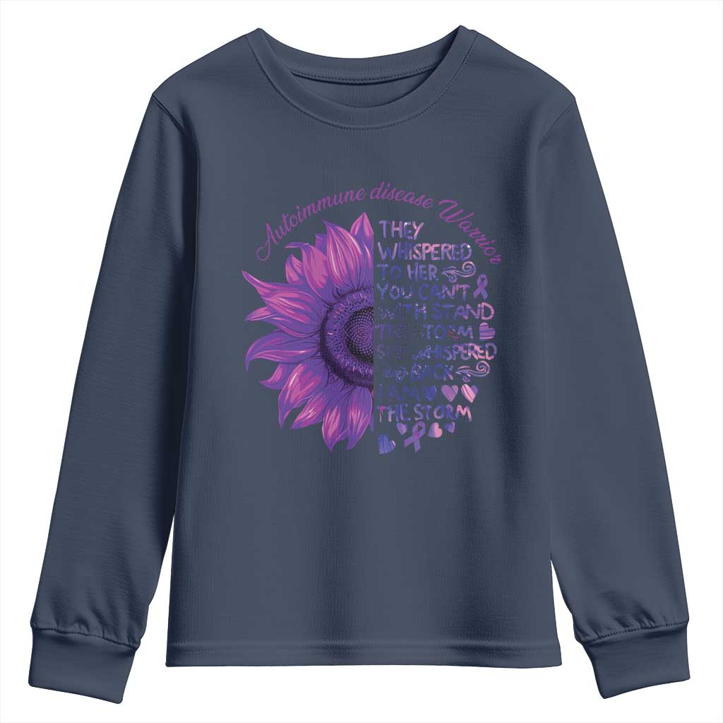 Autoimmune Disease Awereness Youth Sweatshirt I Am The Storm Purple Ribbon TS10 Navy Print Your Wear