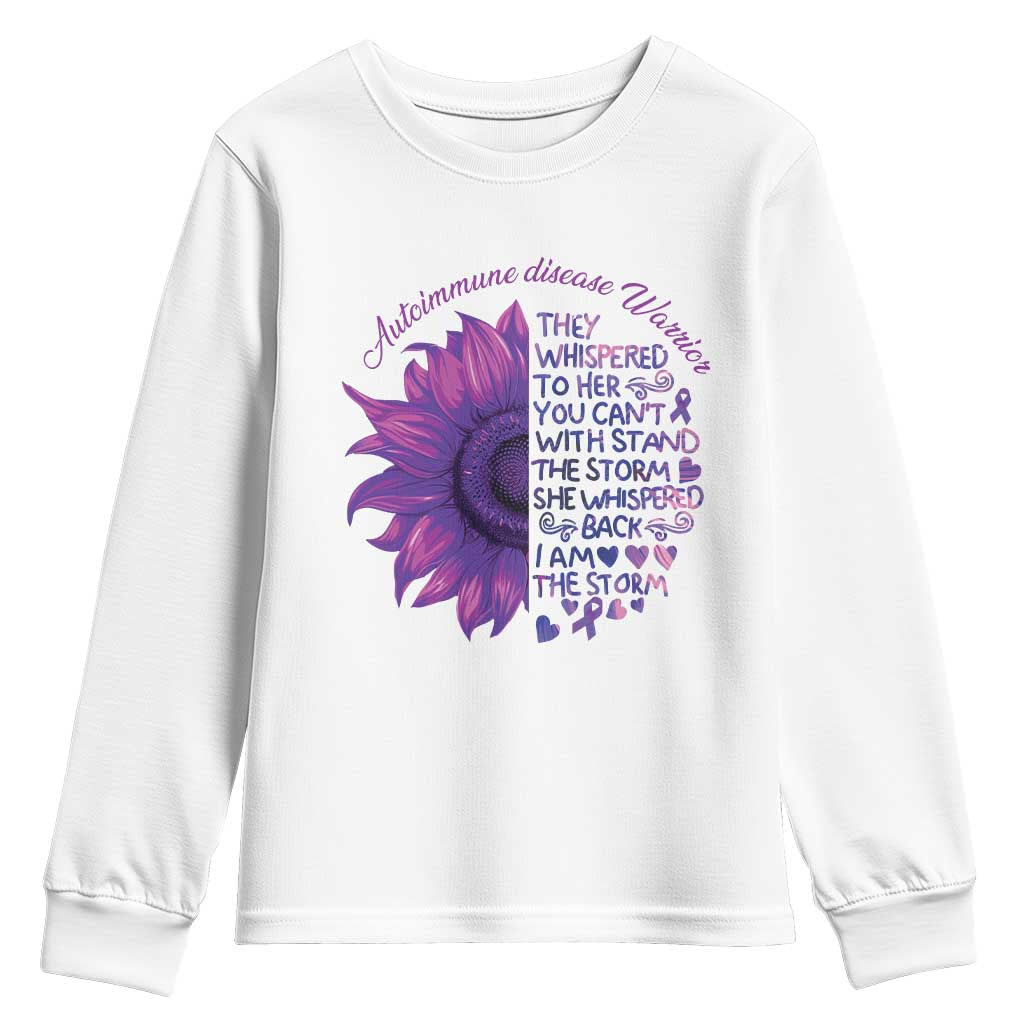 Autoimmune Disease Awereness Youth Sweatshirt I Am The Storm Purple Ribbon TS10 White Print Your Wear